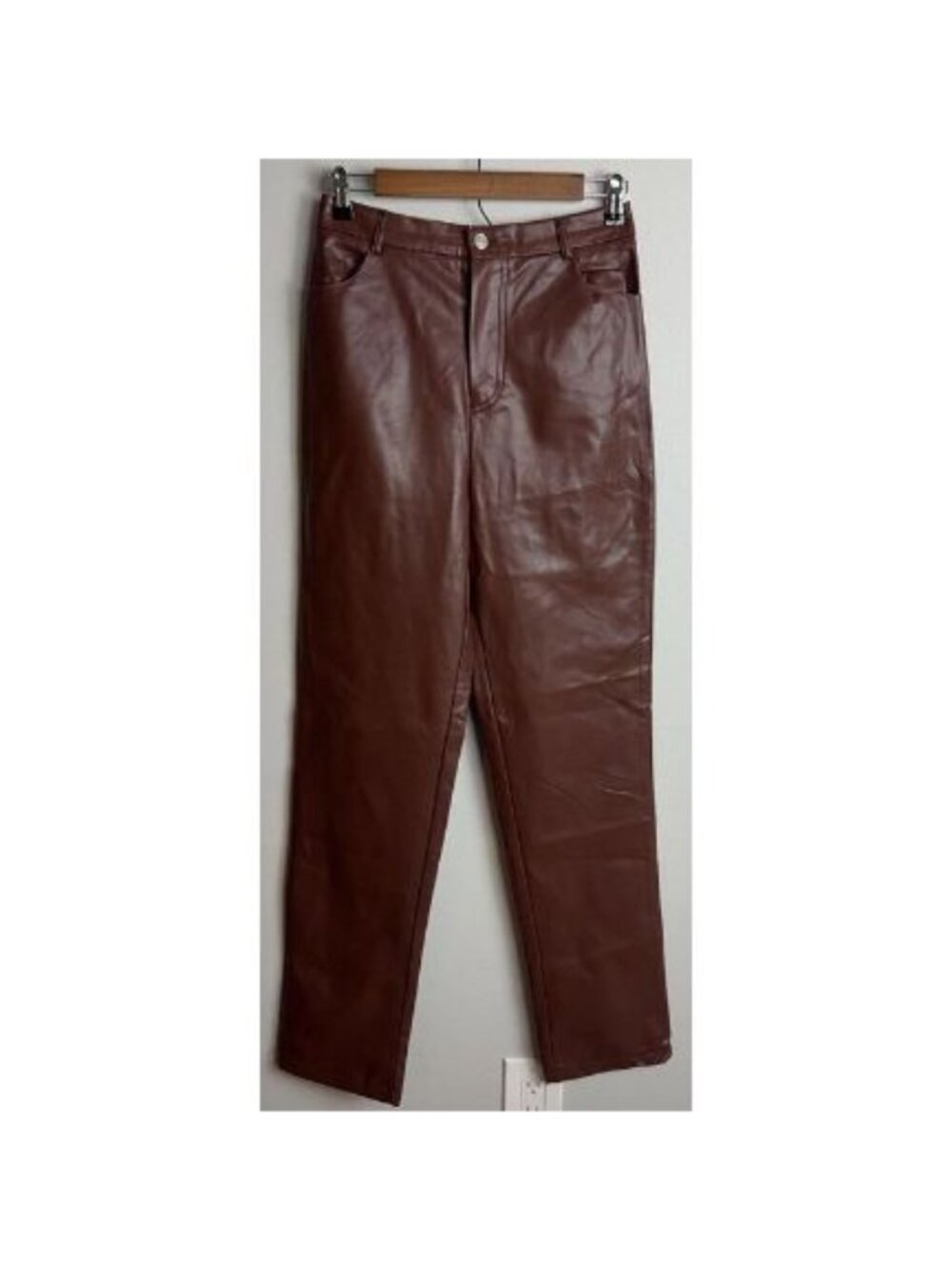White Fox Boutique Brown Faux Leather Pants Trousers Size Medium Women’s